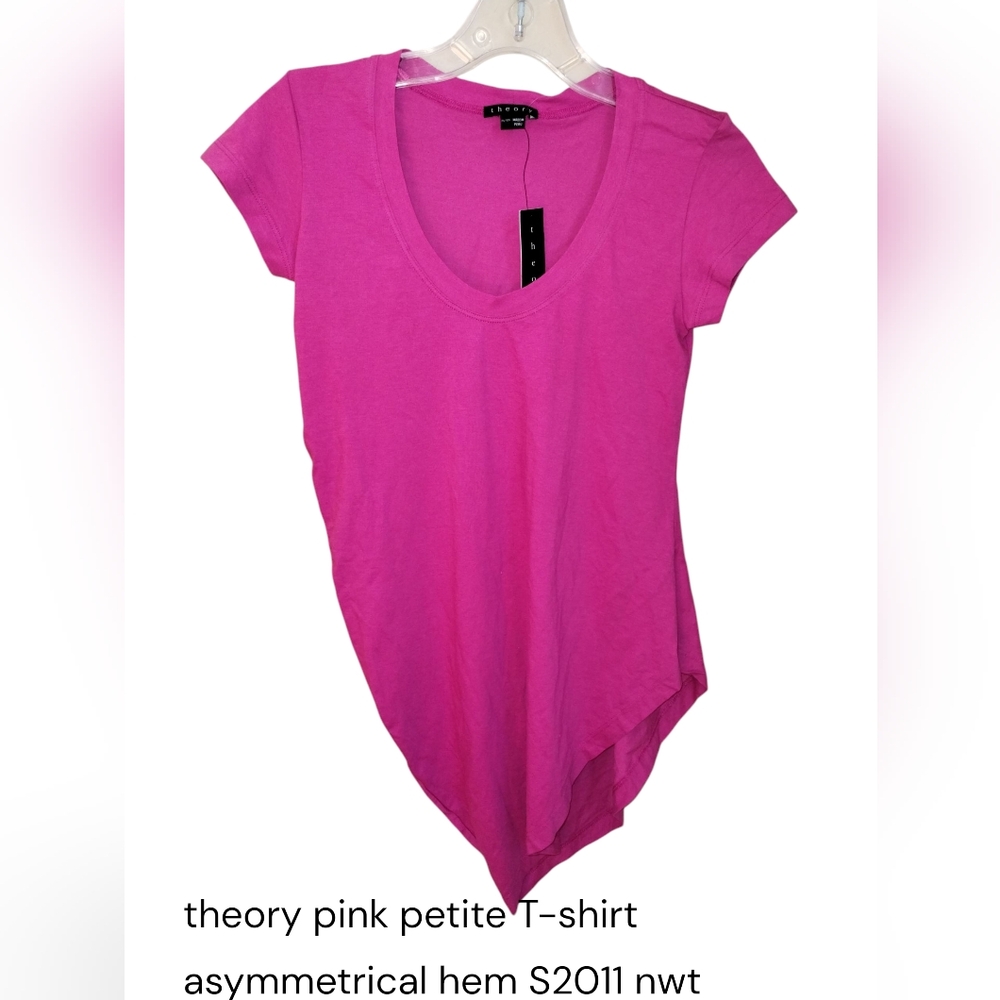 Petite theory Eustasia T-shirt pink S2011 Asymmetrical Hem Peru Cotton NWT